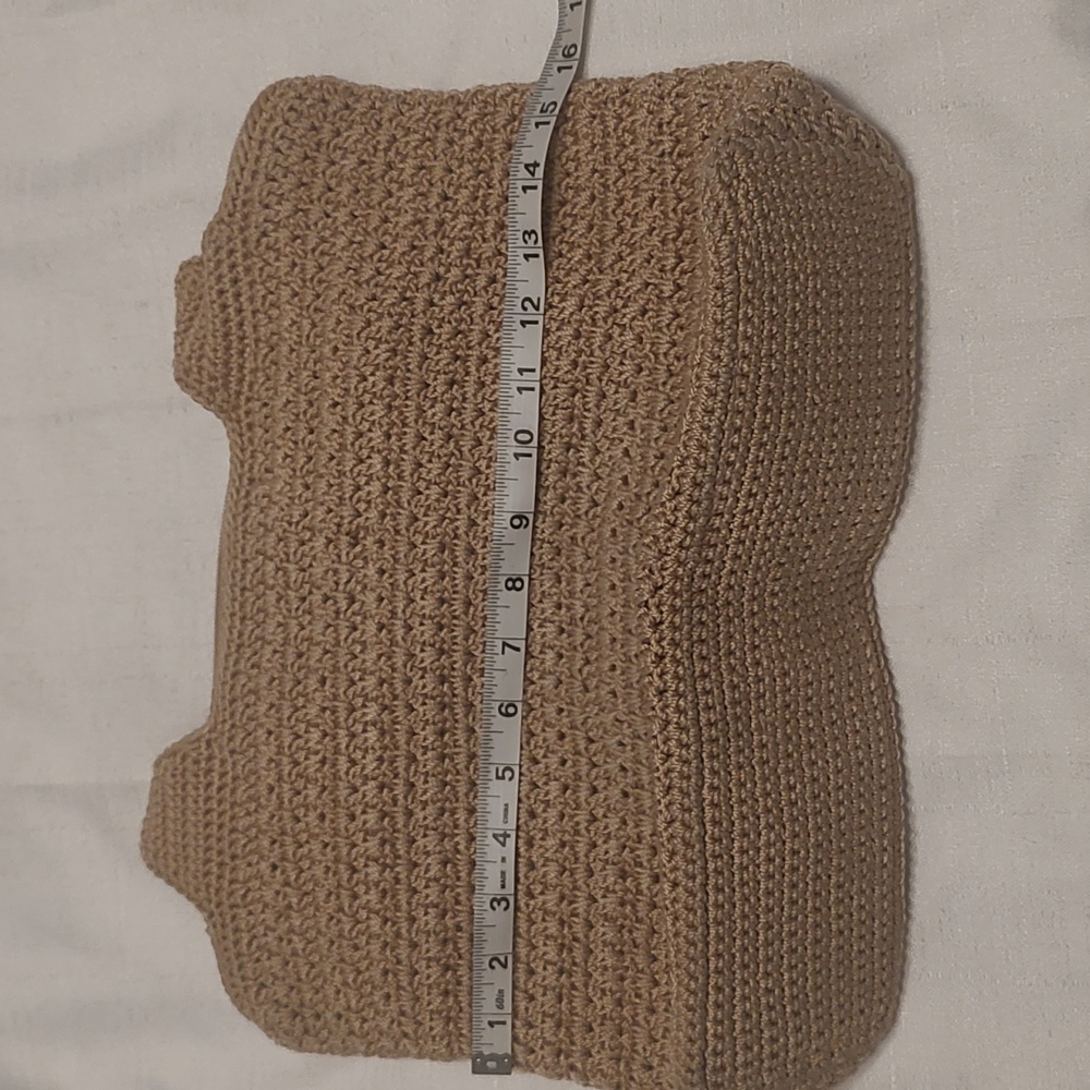 The Sak Tan Crocheted Stitch Purse Handbag Two Shoulder Straps Tan Lining - Picture 7 of 9